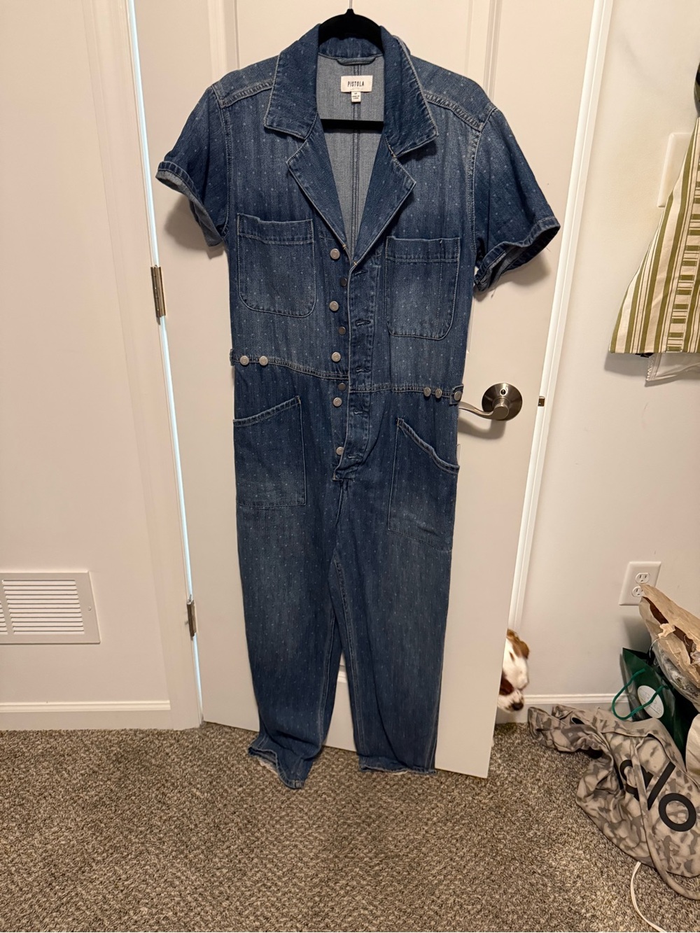 pistola Indigo Short-Sleeve Denim Jumpsuit
